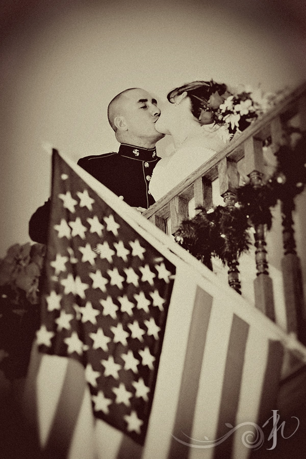 Black and white bride and military groom flag