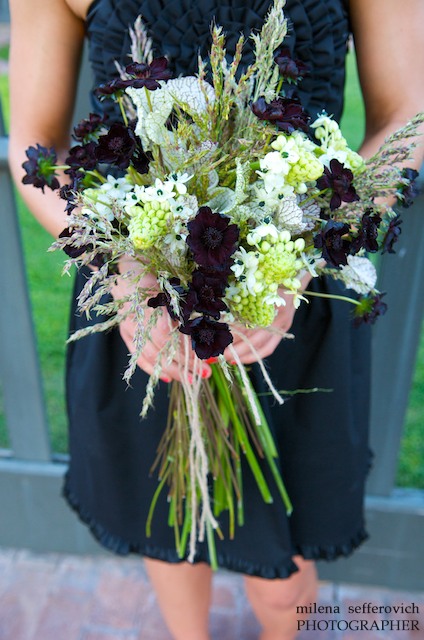 Burgandy Cymbidium bouquet with barn wheat 0533