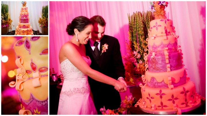 Bride and Groom cutting wedding cake