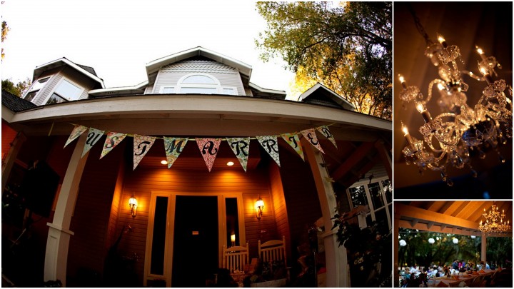 Just married sign and reception tables