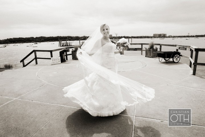 Bride twirls pier, Wainright House wedding venue, Rye New York, Lyndsey Hamilton Events, Christian Oth Studio 090711FULMEG0102