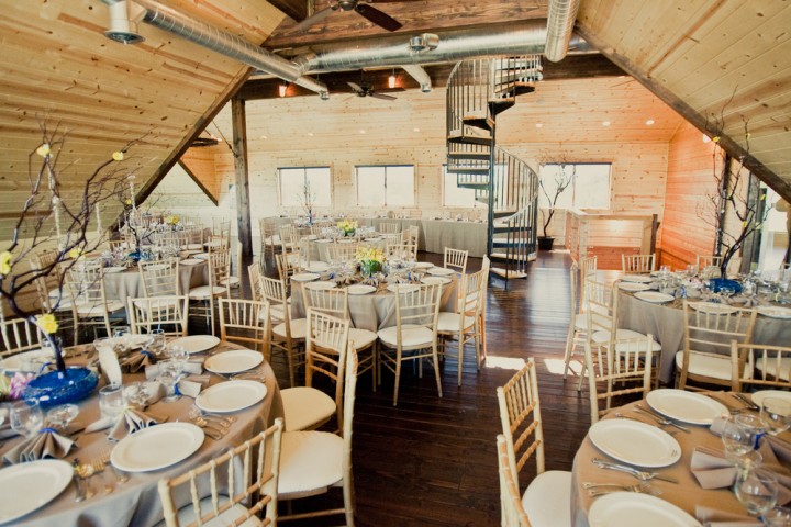 blue and yellow wedding reception