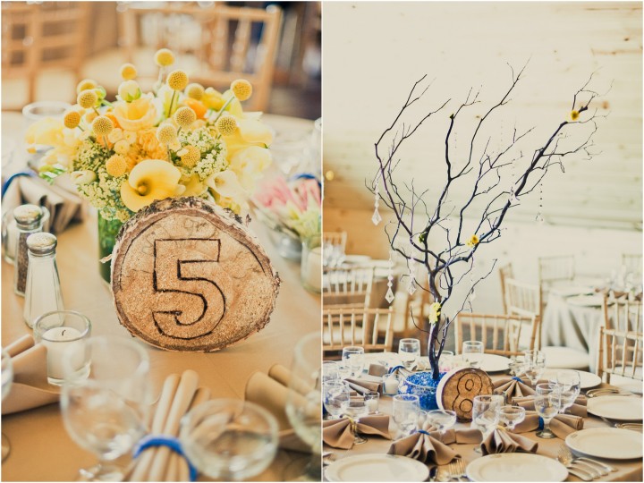 blue and yellow wedding reception