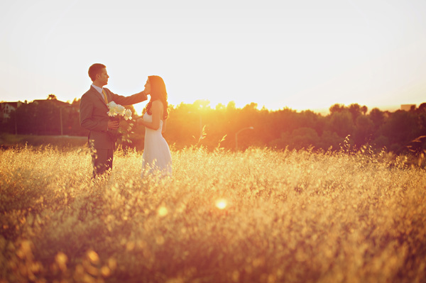 day after wedding shoot in a wheat field
