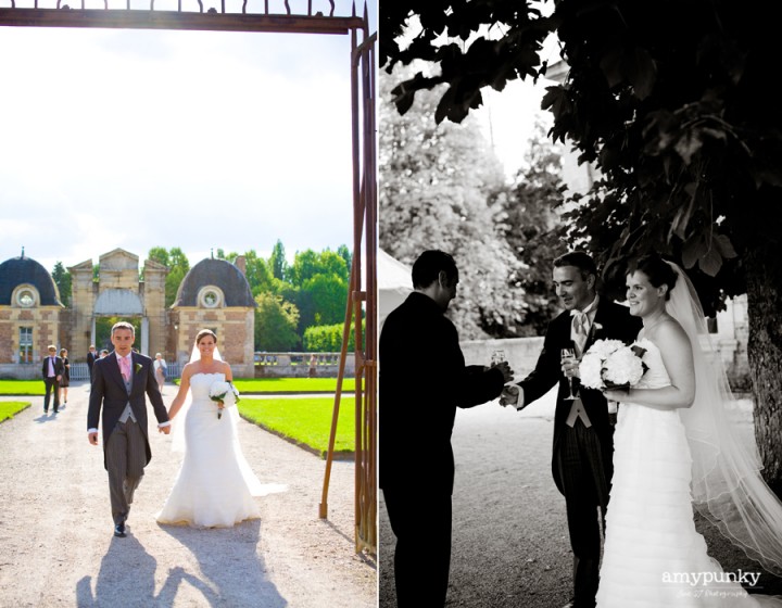french destination wedding bride and groom in front of a chateau dapper groom, Chateau de la Ferte Saint Aubin, Amy Punky photography, Atelier Diagonale