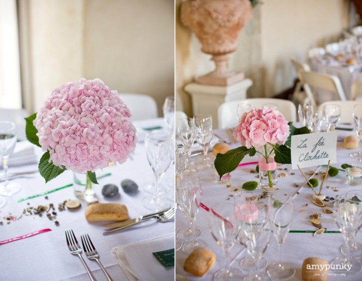 pink hydrangeas centerpieces weddings, Chateau de la Ferte Saint Aubin, Amy Punky photography, Atelier Diagonale