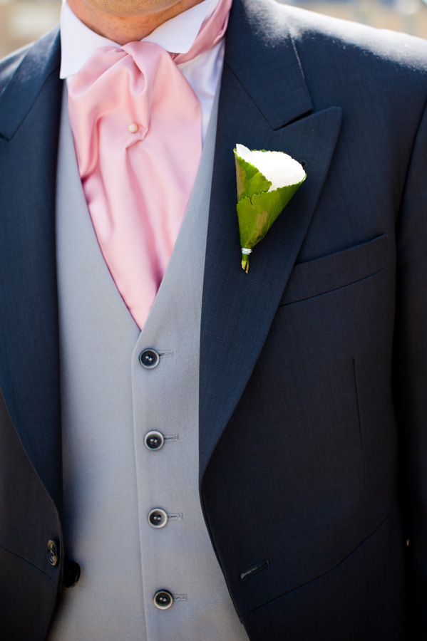 green and white boutonniere dapper groom pink neck tie, Chateau de la Ferte Saint Aubin, Amy Punky photography, Atelier Diagonale