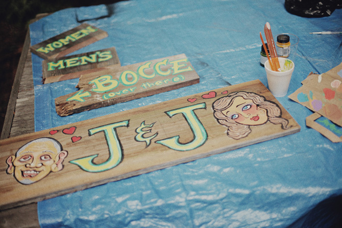 rustic backyard rehearsal dinner, DIY decor