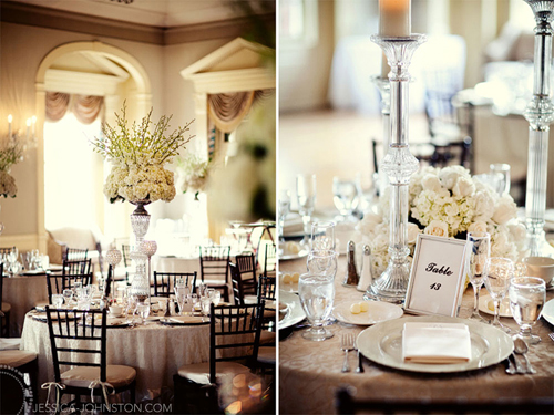 Tall white centerpieces Photo by Jessica Johnston