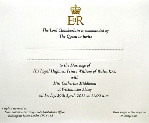 prince william wedding invite. Royal Wedding Invitation