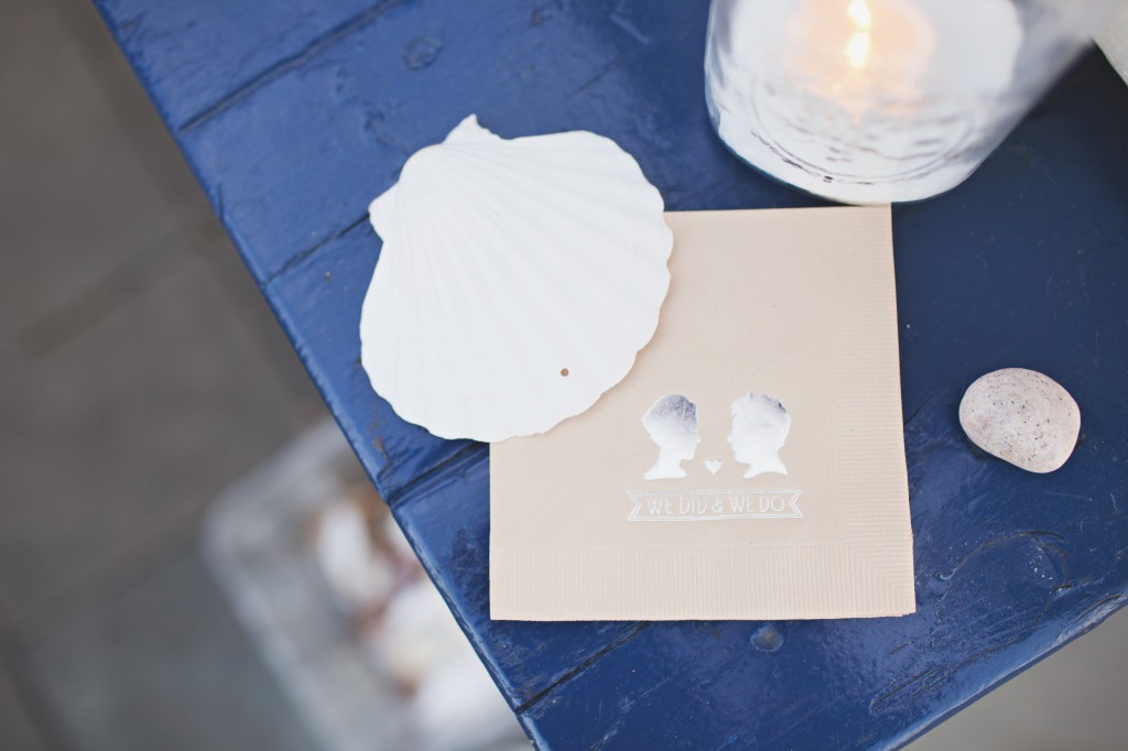 East Coast rehearsal dinner, Martha's Vineyard, Homeport Restaurant, Raw Bar, tan napkins, silhouettes, seashells