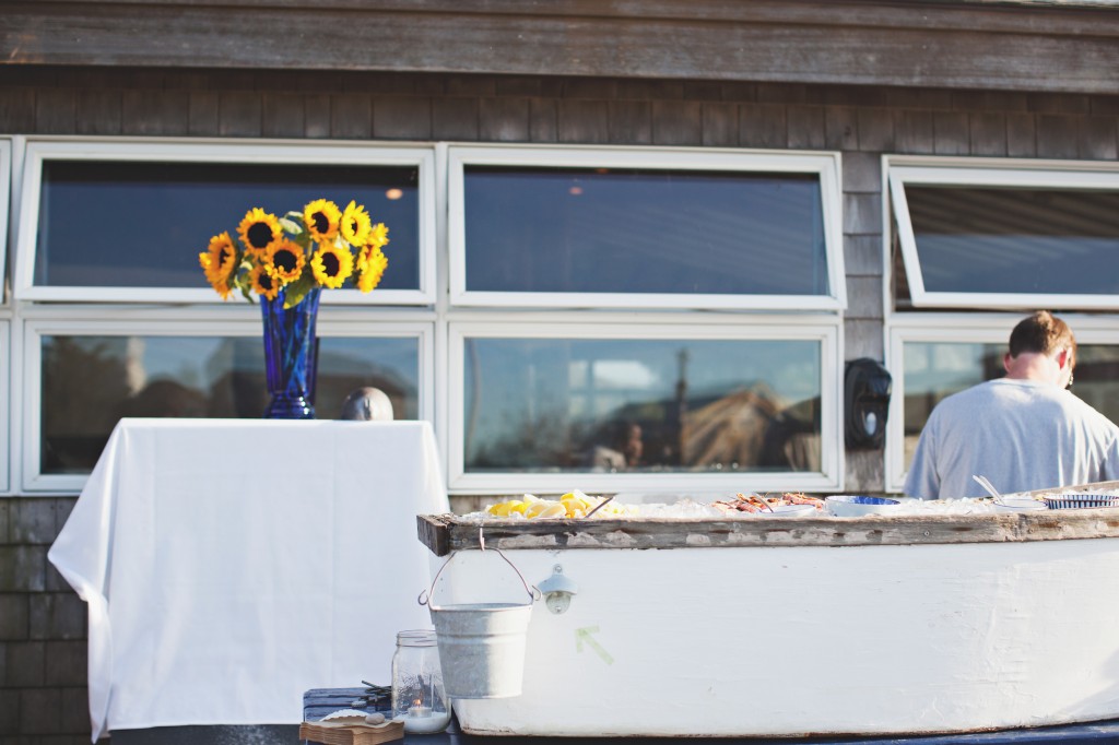 East Coast rehearsal dinner, Martha's Vineyard, Homeport Restaurant, Raw Bar, sunflowers