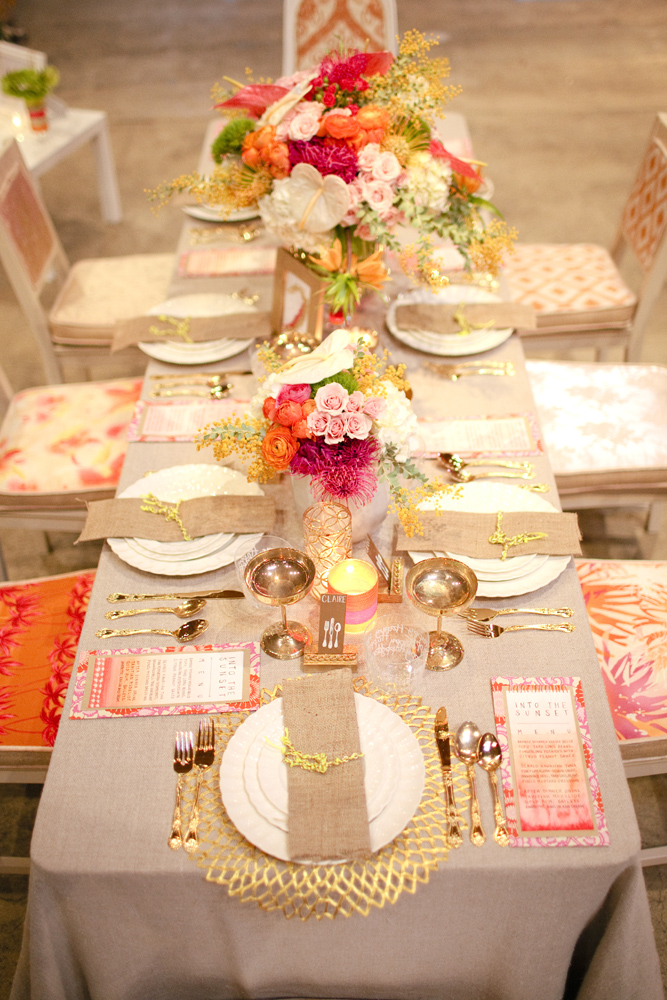 pink gold wedding table reception centerpiece