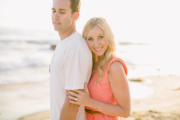 Laguna Beach engagement session, Crystal Cove, neon blazer, beach, sand, coral dress, sunlight, field