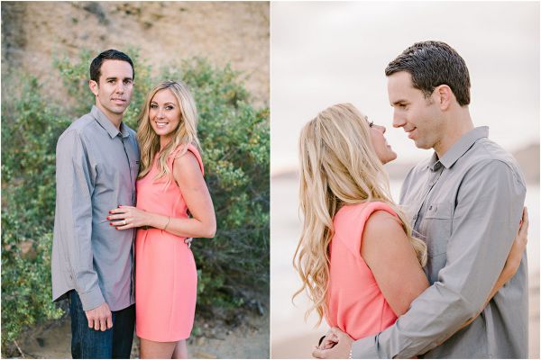 Laguna Beach engagement session, Crystal Cove, neon blazer, beach, sand, coral dress, sunlight, field