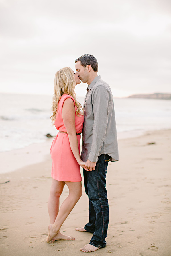 Laguna Beach engagement session, Crystal Cove, neon blazer, beach, sand, coral dress, sunlight, field