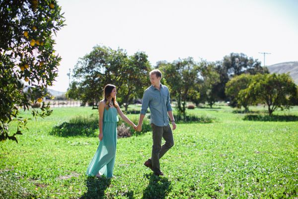 Love shoot in an orange grove