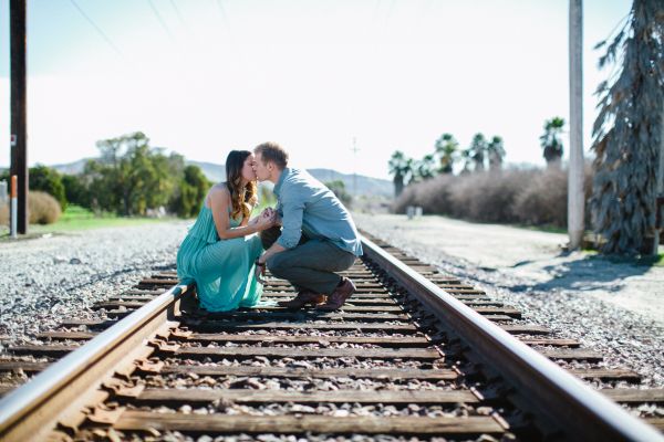 Love shoot on railroad tracks