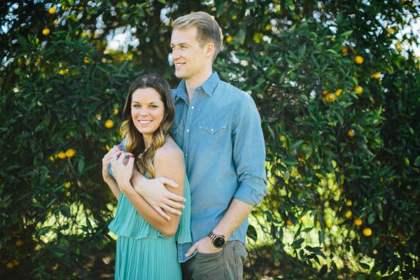 Love shoot in an orange grove