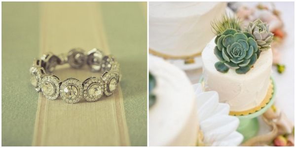 vintage wedding band, succulent cake topper