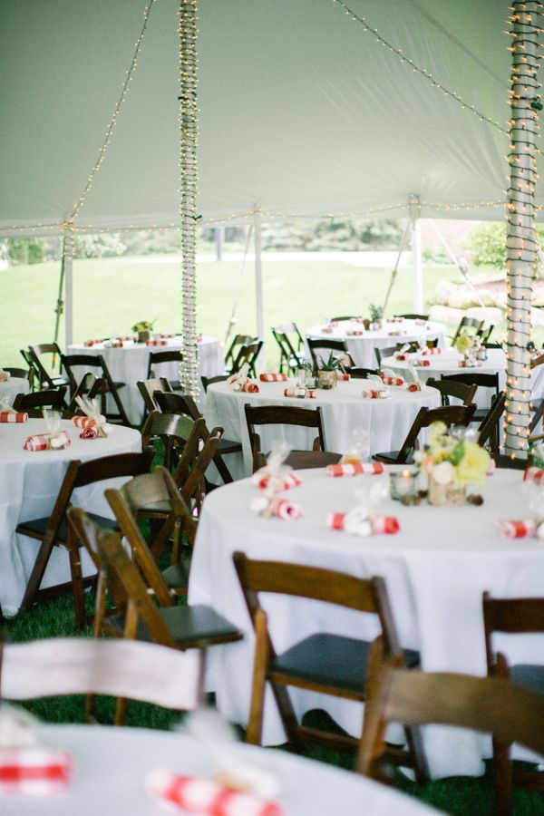 couples camping shower, tent, lights, plaid napkins