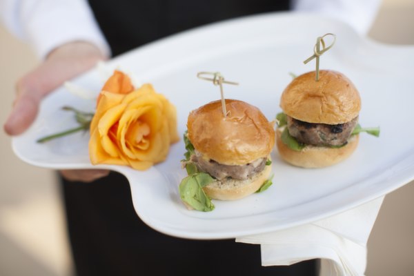 texan going away party, orange, rose, white, sliders, burgers, waiter, food, finger food
