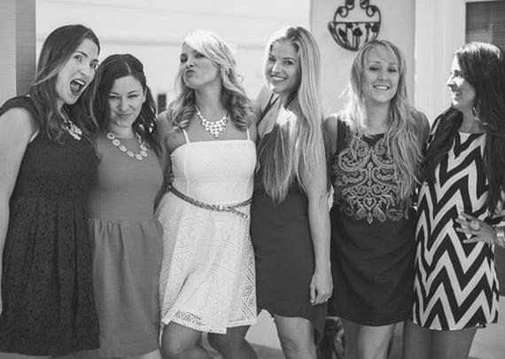 Blue and Gold Bridal Shower, bridesmaids, fun, dresses, necklace, belt, hair