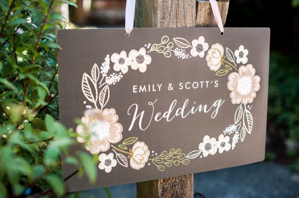 Minted's New Wedding Reception Decor Packages, botanical wreath theme, floral, welcome sign, wedding, chalkboard