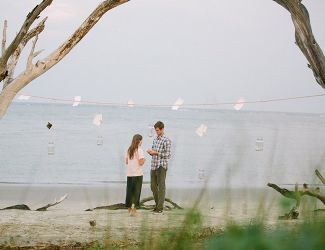Mason Jar and Photograph Proposal on the Beach - Wedding Blog