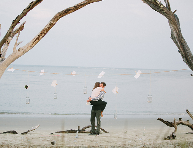 Mason Jar and Photograph Proposal on the Beach - Wedding Blog