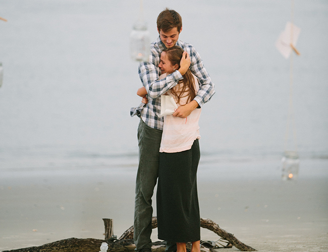 Mason Jar and Photograph Proposal on the Beach - Wedding Blog