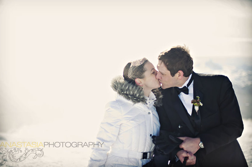 snowy mountain elopement, birdcage veil, Peak 2 Peak Gondola, British Columbia, Canada