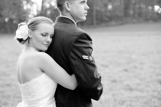Fall wedding portraits, Air Force wedding, strapless wedding dress